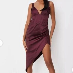 Missguided Burgundy Asymmetrical Satin Dress US 16